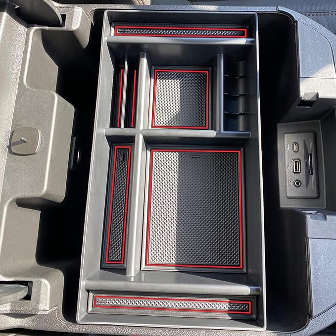 JKCOVER Center Console Organizer Tray Compatible with 2019-2025 Chevy Silverado 1500/GMC Sierra 1500 and 2020-2025 Silverado/Sierra 2500/3500 HD - Full Console w/Bucket Seats ONLY (Red trim)