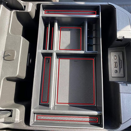 JKCOVER Center Console Organizer Tray Compatible with 2019-2025 Chevy Silverado 1500/GMC Sierra 1500 and 2020-2025 Silverado/Sierra 2500/3500 HD - Full Console w/Bucket Seats ONLY (Red trim)