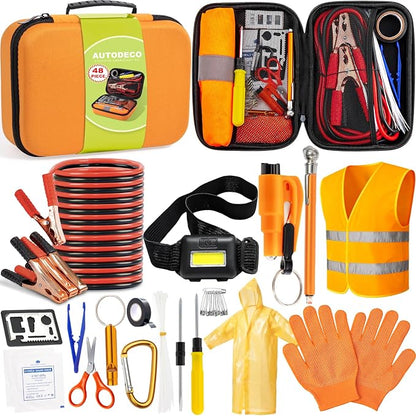 Car Roadside Emergency Kit, Car Safety Kit Portable Car Kits for Emergency with Jumper Cable, Safety Hammer, Orange