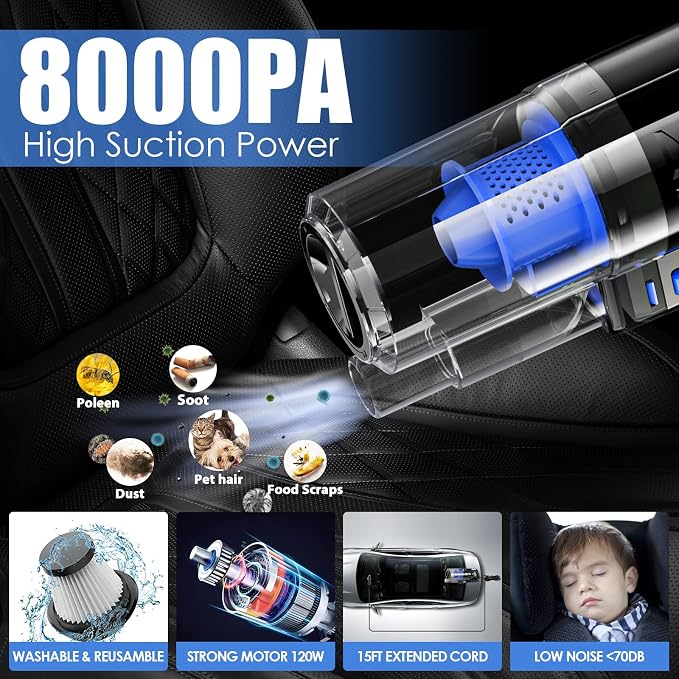 Car Cleaning Kit, Car Interior Detailing Kit with High Power Handheld Vacuum, Detailing Brush Set, Windshield Cleaner, Cleaning Gel, Complete Auto Accessories for Men, Women