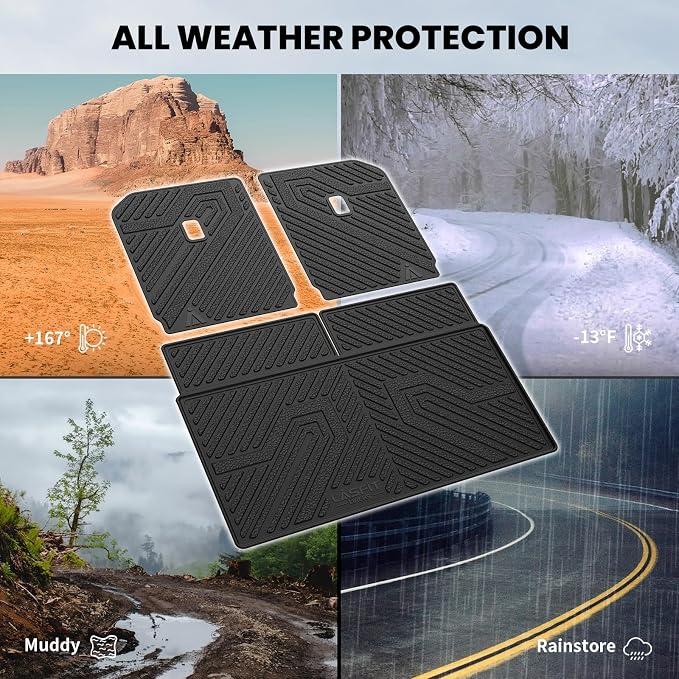 LASFIT Trunk Mat & Backrest Mats for Rivian R1S 2024 2023 2022, All Weather TPE Custom Fit Cargo Liner for R1S Cargo Mat, Black, Easy to Clean