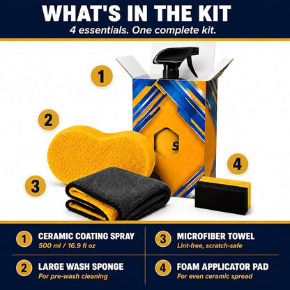Premium Ceramic Coating Car Care Kit (2-Pack) - 16.9 fl oz Hydrophobic Spray, Microfiber Towel, Foam Applicator Pad & Wash Sponge | Full-Season Bundle