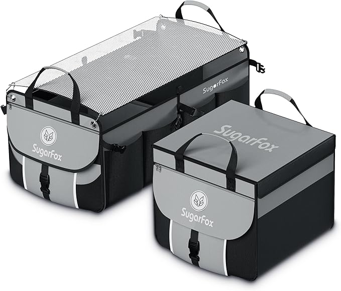 SugarFox Car Trunk Organizer for SUV - 63L+26L Modular Storage, Heavy-Duty, Foldable Waterproof, Soft & Hard Covers, Non-Slip, Multi-Compartment, Black M006
