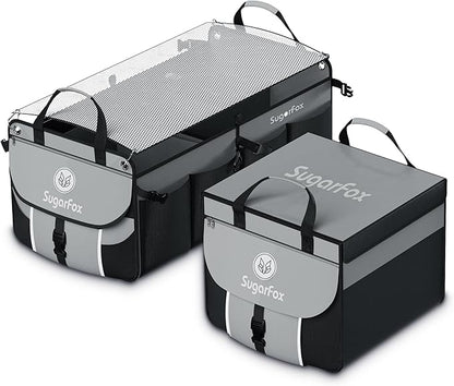 SugarFox Car Trunk Organizer for SUV - 63L+26L Modular Storage, Heavy-Duty, Foldable Waterproof, Soft & Hard Covers, Non-Slip, Multi-Compartment, Black M006