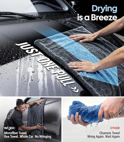 Wigoo Microfiber Car Drying Towels 36" x 24" [1300GSM Ultra-Absorbent, No Streaks & Scratches] Dual-Sided Edgeless Cleaning Towel with Twisted Loop, for Detailing, Cars, SUV, Truck(2-Size Green Set)