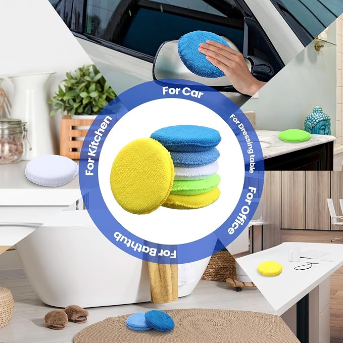Tallew 50 Pcs Car Wax Microfiber Applicator Pads 5" Diameter Polishing Foam Pads Tire Soft Foam Sponge for Cars Detail Buffing Cleaning Polishing(5 Colors)