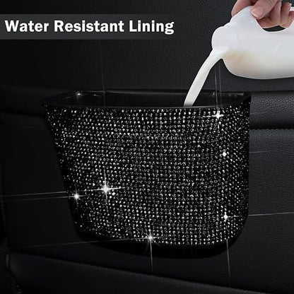 Cavalcade Car Trash Can, Hanging Trash Bin, Leakproof Garbage Organizer, Bling Vehicle Waste Basket, Mini Dustbin Container with Clip for Car, Office, Kitchen, Bedroom, Home and More, Black, Small