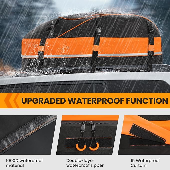 Sailnovo Rooftop Cargo Carrier, 20 Cubic Feet Soft-Shell Cargo Carrier for Top of Vehicle with/Without Roof Rack, Waterproof Car Roof Cargo Carrier with Anti-Slip Mat, Reinforced Straps, Door Hooks