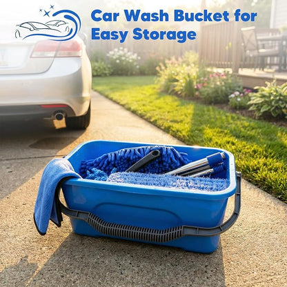 17Pcs Car Wash Kit with Bucket, Car Cleaning Kit with 62" Long Handle Car Wash Brush Mop, Mitt Duster Wheel Brush Detailing Brushes Towel, Car Washing Supplies for Cars RV Truck Exterior and Interior