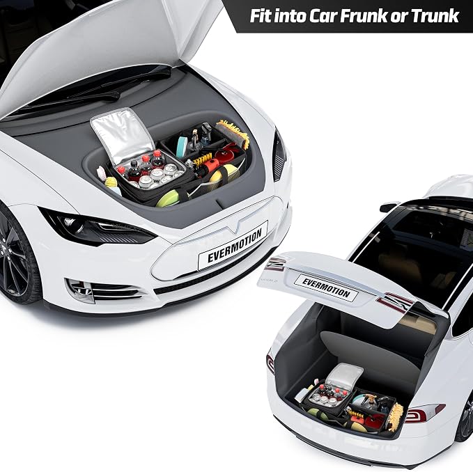 GRAOSO Front Trunk Organizer with Cooler Bag Compatible with Tesla Model 3 / Model Y, Frunk Storage Bag Collapsible with Multi-Compartment for Trip Accessories, Tools, Food and Drink, Black