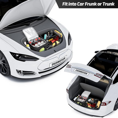 GRAOSO Front Trunk Organizer with Cooler Bag Compatible with Tesla Model 3 / Model Y, Frunk Storage Bag Collapsible with Multi-Compartment for Trip Accessories, Tools, Food and Drink, Black
