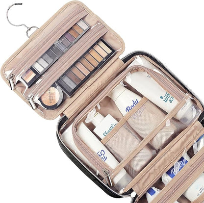 NISHEL Travel Toiletry Bag for women, Portable Hanging Organizer for Travel-Sized Shampoo, Conditioner, Brushes Set, makeup Accessories, Medium Size, Black