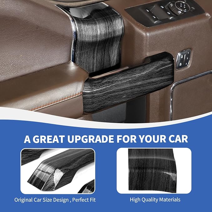 RAZPOY for F150 Inner Door Handles Covers & Door Handle Panel Trim Compatible with 2015-2020 Ford F150 Black Wood Grain Interior Accessories