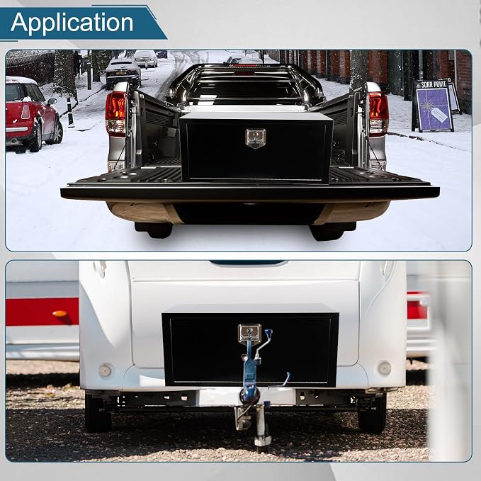 36"X14"X16" Underbody Steel Utility Truck Toolbox Black Heavy Duty Steel Trailer Box Pick Up Truck Tool Box Storage Organizer w/Lock & Keys
