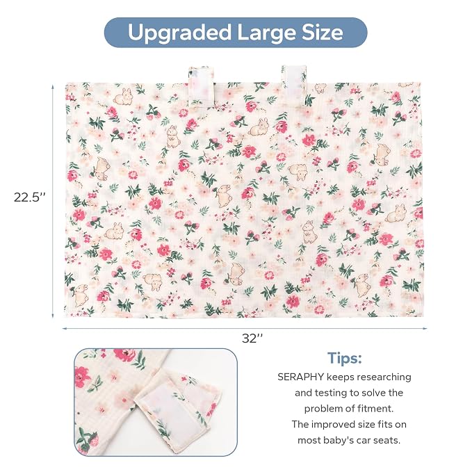 SERAPHY 100% Muslin Cotton Car Seat Covers for Babies, Universal Baby Car Seat Cover, Breathable Muslin Carseat Cover Canopies for Boys and Girls, Soft Infant Car Seat Cover for Summer — Rabbits