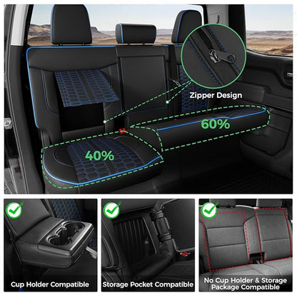 Custom Leather Seat Covers for Silverado/Sierra 1500 2019-2026, 2500HD 3500HD 2020-2026 Crew Cab Full Set with Jump Seat Cover (Armrest Storage Version Only), Truck Accessories