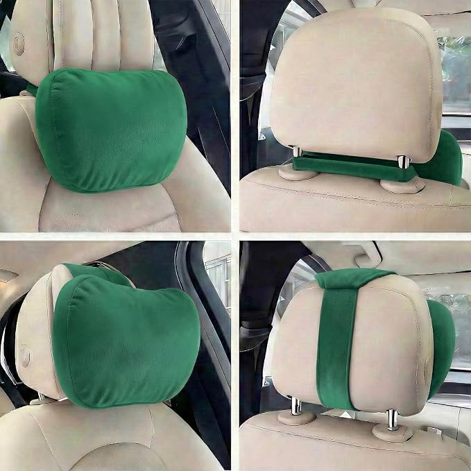 2PCS Car Pillow for Car Neck Pillow for Driving Seat Neck Support Soft Cushion Back Support Head-Rests for Vehicle Sleeping with Elastic Adjustment Strap (Green, Head)