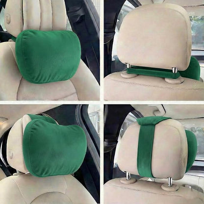 2PCS Car Pillow for Car Neck Pillow for Driving Seat Neck Support Soft Cushion Back Support Head-Rests for Vehicle Sleeping with Elastic Adjustment Strap (Green, Head and Lumbar)