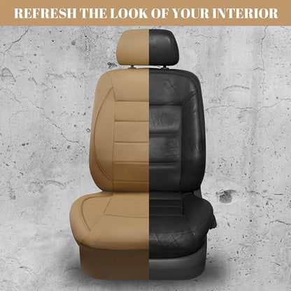 CAR PASS Piping Leather Seat Cover,Universal FIT with Composite Sponge Inside,Airbag Compatible and Reserved Opening Holes,Inside zipper for Cars,Sedan,SUV,Truck(Full Set,Beige with Tan Piping-Stripe)