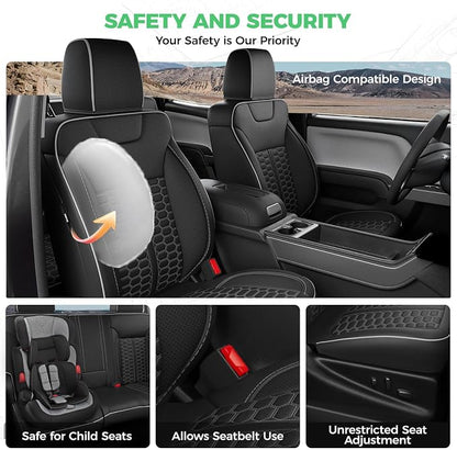 Custom Leather Seat Covers for Silverado/Sierra 1500 2014-2018, 2500HD 3500HD 2015-2019 Crew Cab Full Set with Jump Seat Cover (Armrest Storage Version Only),Truck Accessories