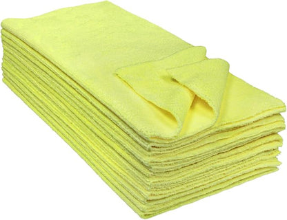CleanAide Ultrasonic-Cut 300 GSM Microfiber Cleaning Towels, Lint-Free, Scratch-Free, Highly Absorbent, Durable & Reusable with Label-Free Edges for Auto, Home & Commercial Use, 14" x 14", 12-Pack,