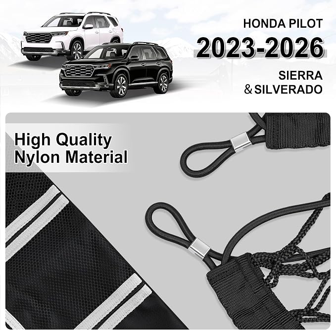 Amiss Truck Bed Cargo Net with Side Organizer, Compatible with Honda Pilot 2023-2026 | 2026+ Passport, Portable Storage for Pickup Cargo and Heavy Duty Hook, Exterior Accessories for Car SUV Truck