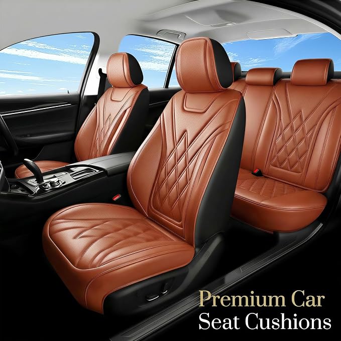 Car Seat Covers Compatible with Hyundai Accent 2017-2026 - Waterproof & Breathable Luxury Leather All-Weather Seat Cushions Protectors, Airbag Compatible, Only 2 Front seat Covers (Brown)