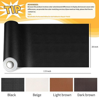 Leather Repair Tape for Furniture,Self-Adhesive Leather Repair Patch - 20x120 Inch Extra Large Perforated Vinyl & Faux Leather Kit for Car Seats, Furniture, Office Chairs, (Black, 20x120inch)