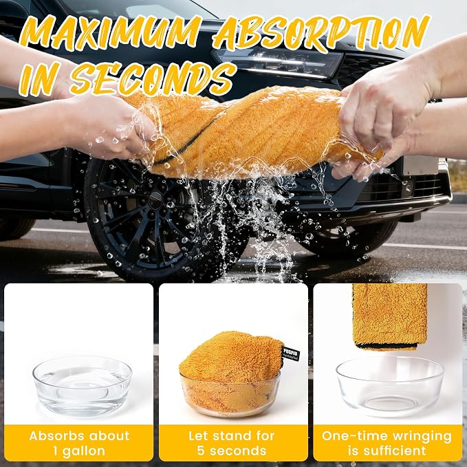 PUGPIU Microfiber Car Drying Towel Extra Large Super Absorbent 48"X24", 1400 GSM Flash Detail Car Wash Drying Towel Edgeless with Two Sided Soft Twisted-Loop, No Water Spots Streaks for Cars (Yellow)