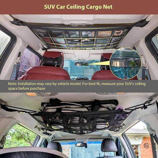 SUV Car Ceiling Cargo Net Pocket,35.4"x23.6" Double-Layer Mesh Car Roof Storage Organizer for Ford,F150,Jeep,Honda CRV,RAV4,Van Organizers and Storage,Camping Accessories