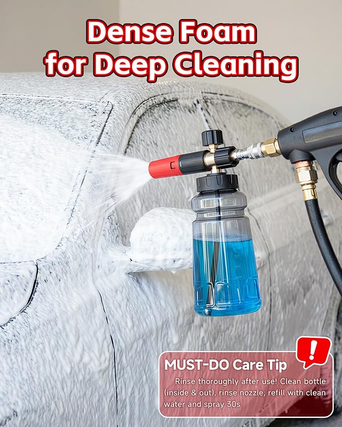 Foam Cannon for Pressure Washer with 1/4" Quick Connector, Wide Mouth Foam Cannon, Adjustable Soap Cannon for Car Wash, Additional 1.1mm Orifice Nozzle (Grey)