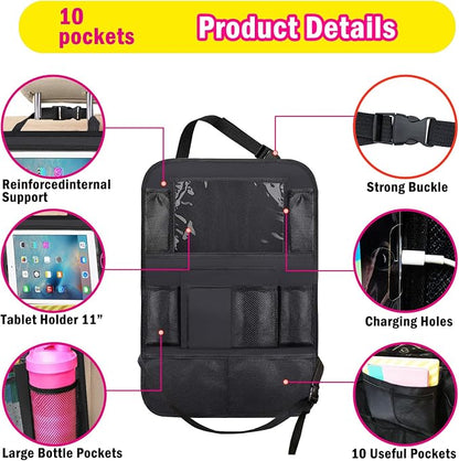 XBRN 2 Pack Car Backseat Organizer, Car Seat Organizer Kick Mats Back Seat Protector with 11" Tablet Holder, Car Storage Organizer for Kids,10 Storage Pockets Travel Accessories