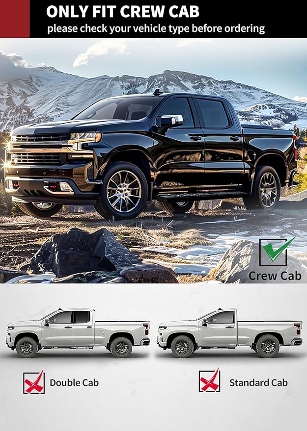 YITAMOTOR 6.5 Inches Running Boards Compatible with 2019-2026 Chevy Silverado/GMC Sierra 1500 Crew Cab, 2020-2026 2500HD 3500HD, Running Boards for Silverado Crew Cab, Side Step Bars Stainless Steel