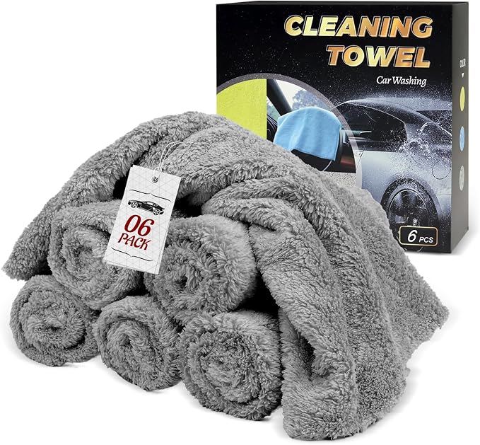 Car Wash Towels 16x16 - Coral Fleece, Grey 6-Pack | 450gsm thick coral fleece. Highly absorbent, lint & scratch-free for auto detailing, washing, and home cleaning.