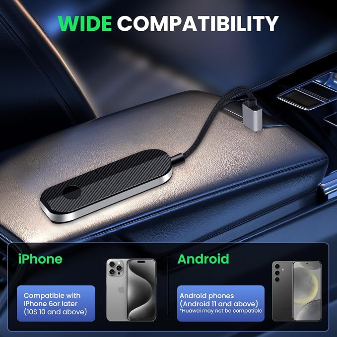 2-in-1 Wireless CarPlay & Android Auto Adapter Convert Wired to Wireless Instantly-Plug & Play for iPhone & Android,No Delay,Compact Design for iPhone & with USB/USB-C Port