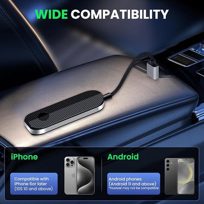 2-in-1 Wireless CarPlay & Android Auto Adapter Convert Wired to Wireless Instantly-Plug & Play for iPhone & Android,No Delay,Compact Design for iPhone & with USB/USB-C Port
