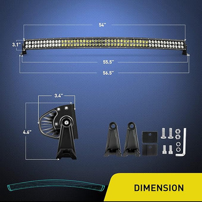 Nilight ZH119 54Inch 54 Inch 312W Curved Spot Flood Combo Bar LED Off Road Driving Light and 1PC 14AWG 12V 5Pin Rocker Switch Wiring Harness Kit-1 Lead, 2 Years Warranty