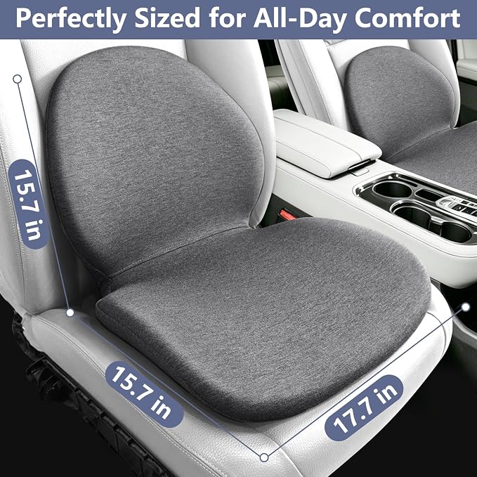 Car Seat Cushion with Lumbar Support Pillow - Memory Foam Driver Seat Cushion for Back & Sciatica Pain Relief, Washable Cover, Non-Slip Bottom for Long Driving, Office Chair & Truck (Grey)