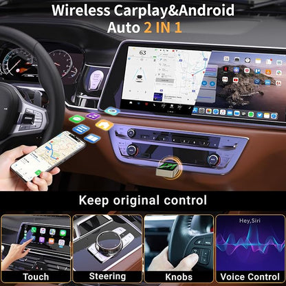 Wireless CarPlay Adapter, Convert Wired to Wireless CarPlay Android Auto 2-in-1, Mini Size with USB-C Extension, Stable Control, No Delay，Connection for iPhone iOS 10+ and Android 11+ Version
