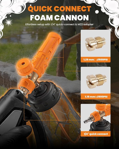 maXpeedingrods Foam Cannon for Pressure Washer, Wide Mouth Quick Release Car Wash Foam Gun with Adjustable Soap Cannon, Thick Snow Foam, 1/4'' Quick Connector, with 2 Orifice Nozzle (Transparent)