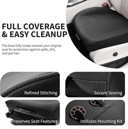 2 Pack Front Leatherette Seat Covers Faux Leather Bottom Car Seat Covers, Super Breathable,Anti-Slip,Universal Seat Covers for Cars,Full Wrapping Edge Fit for Most Sedans SUV Pick-up (2 Pack Black)