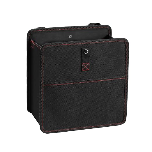 YSSOA Foldable Car Trash Can with Storage Pockets, Car Garbage Can with Adjustable Straps, Waterproof & Leakproof, 3 Gallons, Black