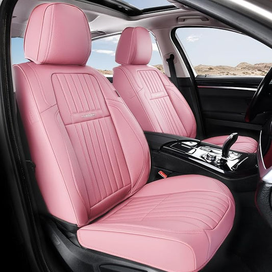 Coverado Car Seat Covers Front Seats, Seat Covers for Cars, Car Seat Protector, 2-Pack Car Seat Cushion Nappa Leather, Waterproof Seat Covers Carseat Cover Universal Fit for Most Cars Trucks(Pink)