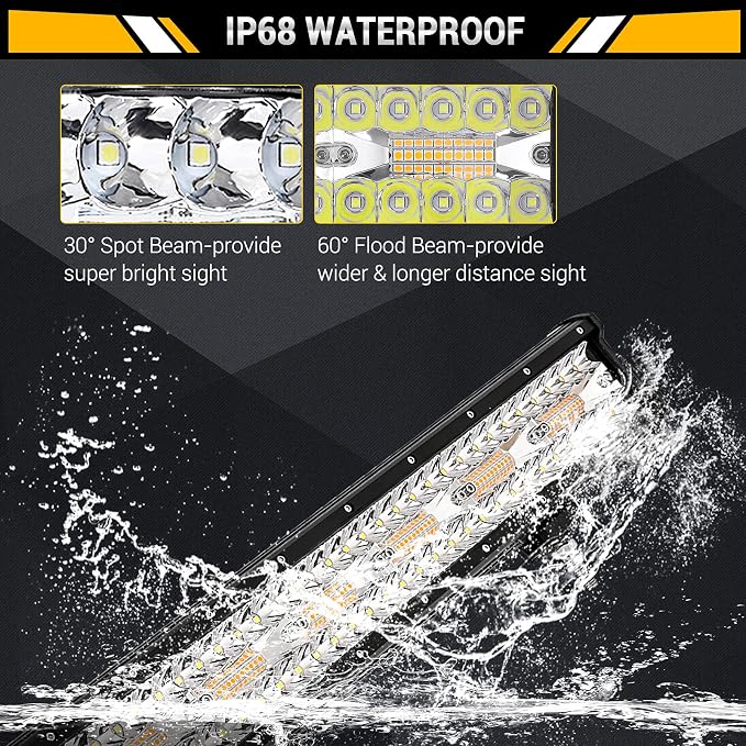 Auxbeam 20 Inch LED Light Bar 420W 6 Modes Amber White Strobe Light, Off-Road Driving Light Spot Flood Combo Work Light with 16AWG 10FT Wiring Harness Kit - 1 Lead for Jeep Wrangler Boat Truck SUV ATV