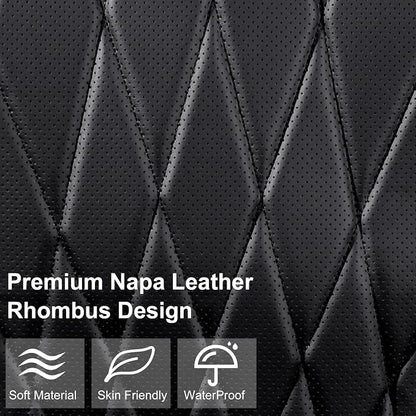 CAR PASS Luxury Napa Leather Front Car Seat Covers, Sideless Car Seat Protectors with Storage Pocket, Non-Slip Automotive Seat Cover for Cars Trucks SUV, Airbag Compatible, 2 Pack (Black)