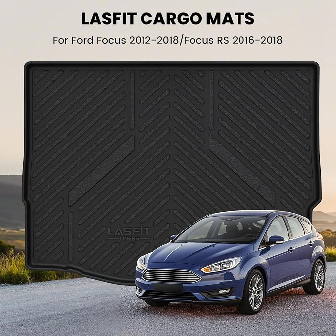 LASFIT Cargo Mat for Ford Focus 2012-2018 Hatchback Gasoline(No Subwoofer) Focus RS 2016 2017 2018 All Weather Custom Fit TPE Trunk Liner