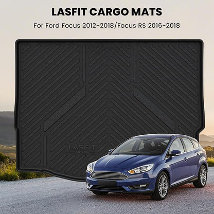LASFIT Cargo Mat for Ford Focus 2012-2018 Hatchback Gasoline(No Subwoofer) Focus RS 2016 2017 2018 All Weather Custom Fit TPE Trunk Liner