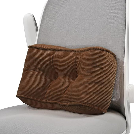 Lumbar Support Pillow for Study Desk Chair, Bite-Size Natural Latex Foam Back Support Pillow for Lower Back Pain Relief, Soft & Support Corduroy Office Chair Cushion, S, Brown