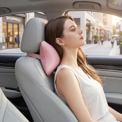 Car Pillow for Car Neck Pillow for Driving Seat Leather Neck Support Soft Cushion Support Head-Rests for Vehicle Sleeping with Elastic Adjustment Strap 2PCS (Neck, Light Pink)