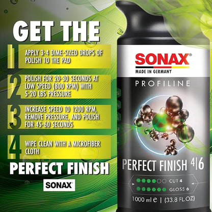 SONAX Perfect Finish 1L | Scratch and Swirl Remover Polish | Machine Polish | Paint Correction Polish | High Gloss | Black Paint Polish | No Fillers Paint Correction | 33.8 Oz